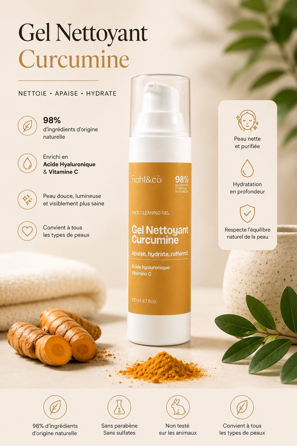 Gel nettoyant visage à la Curcumine / Rose – Image 2