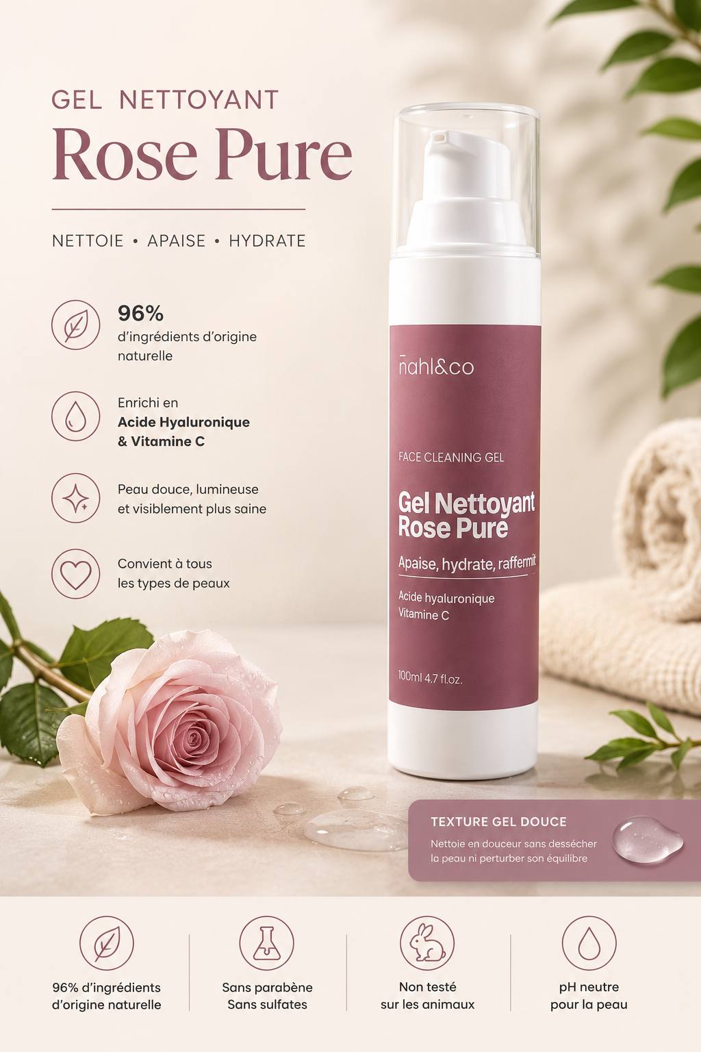 Gel nettoyant visage à la Curcumine / Rose – Image 3