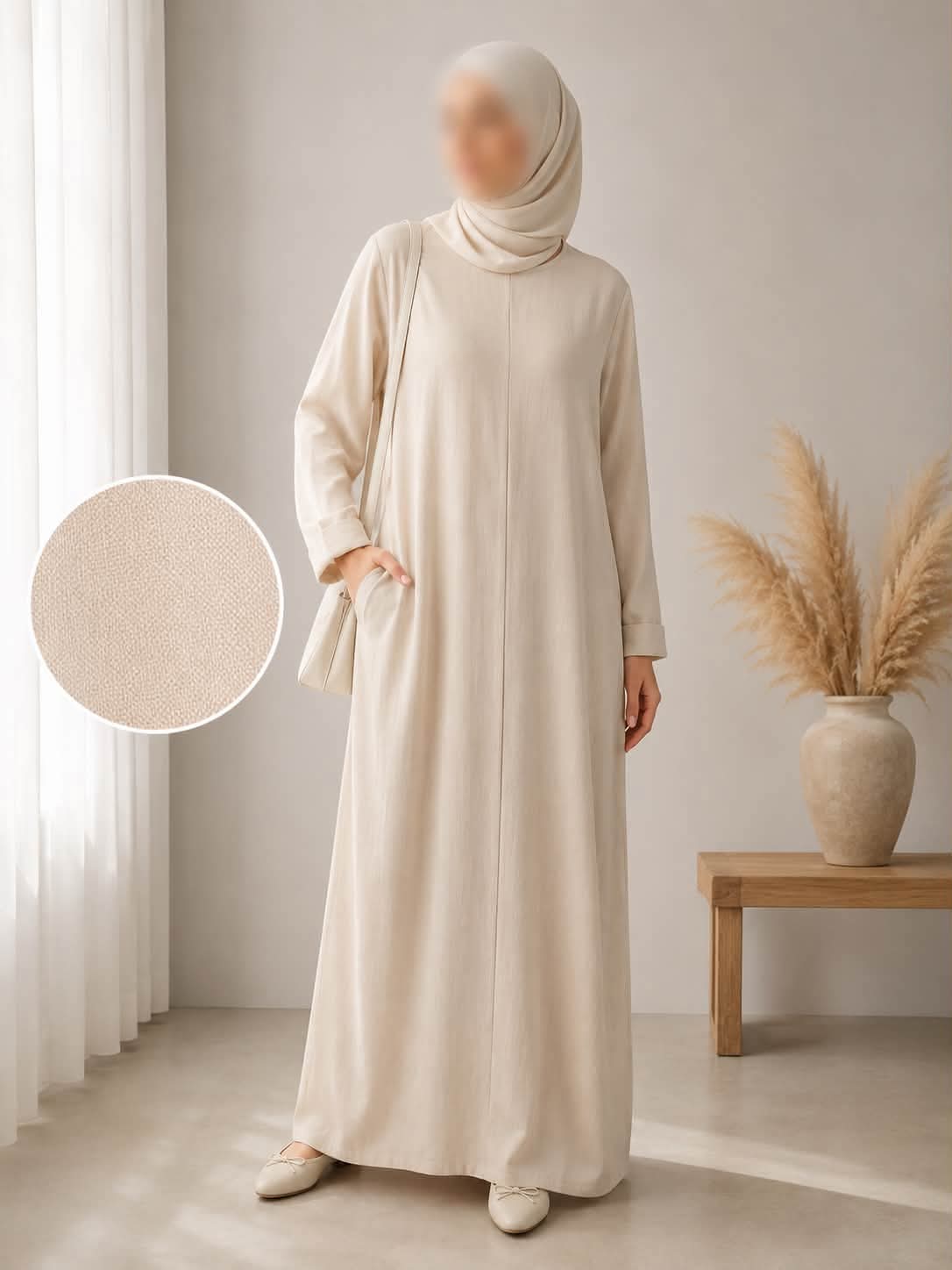 Abaya effet lin beige