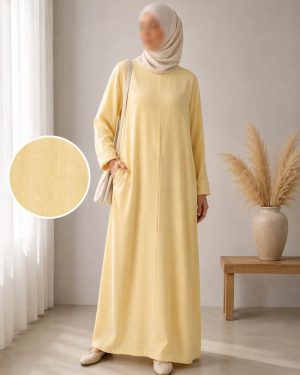Abaya effet lin jaune