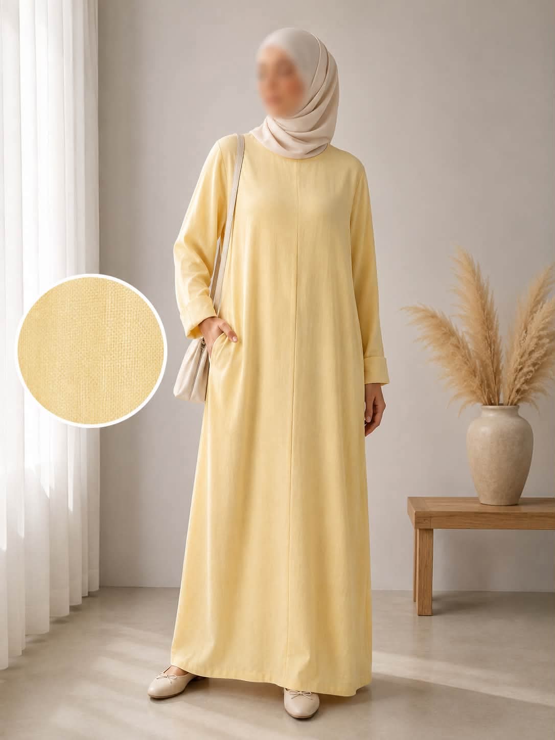 Abaya effet lin jaune