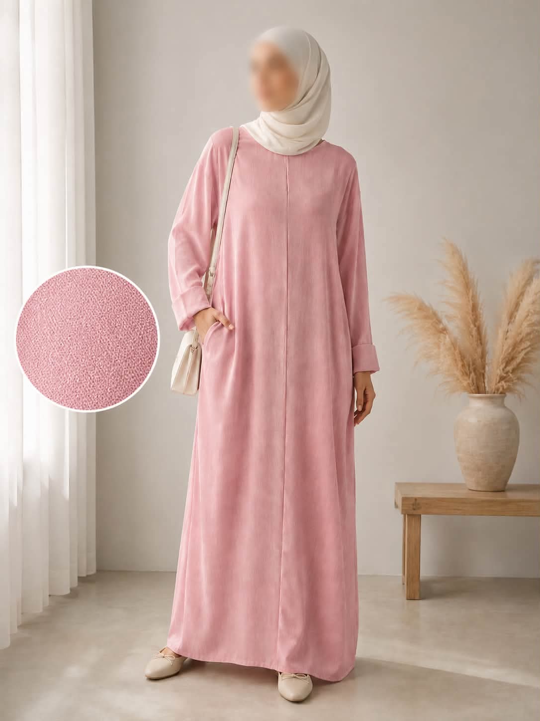 Abaya effet lin rose
