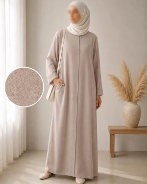 Abaya effet lin taupe
