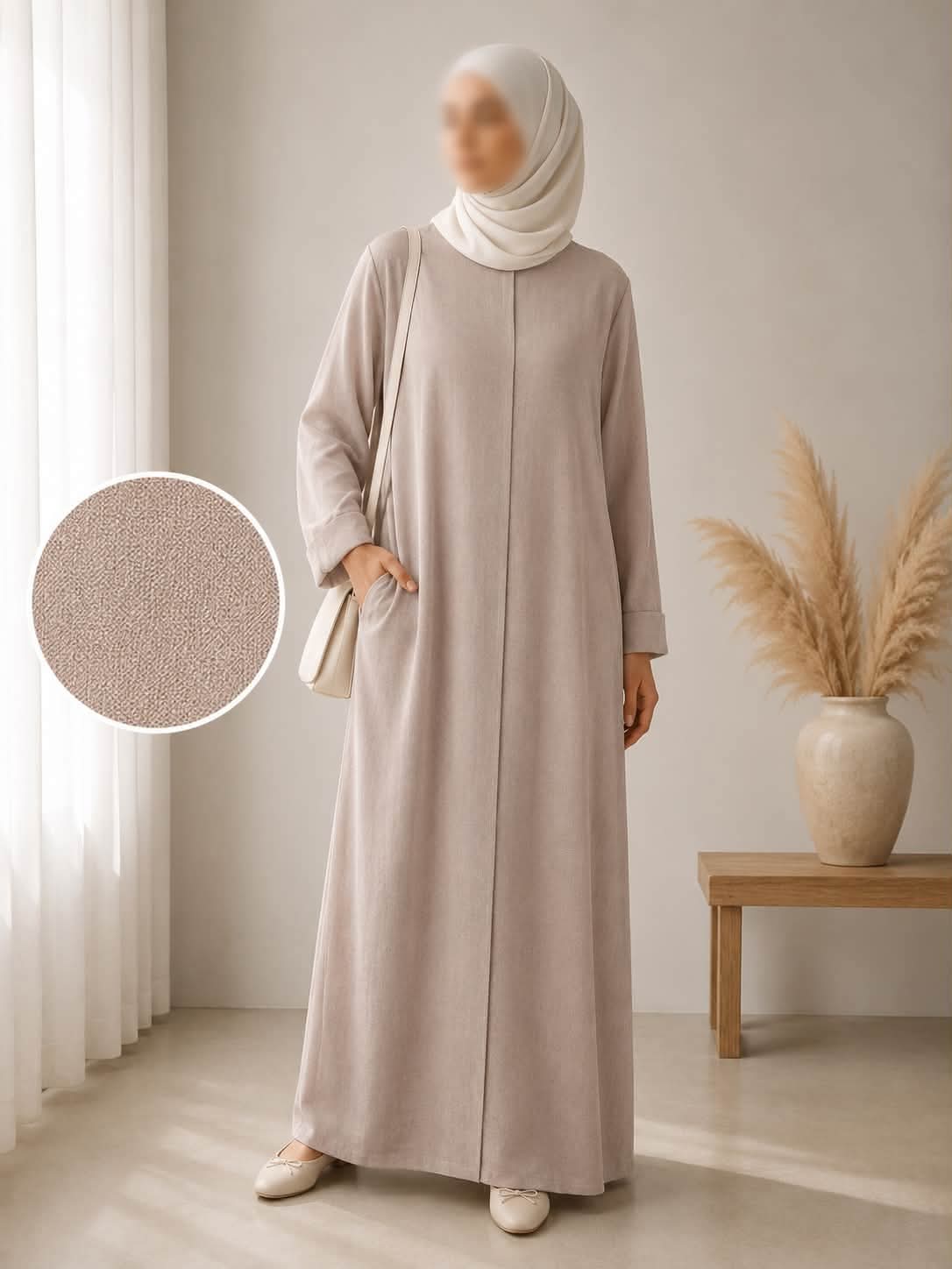 Abaya effet lin taupe